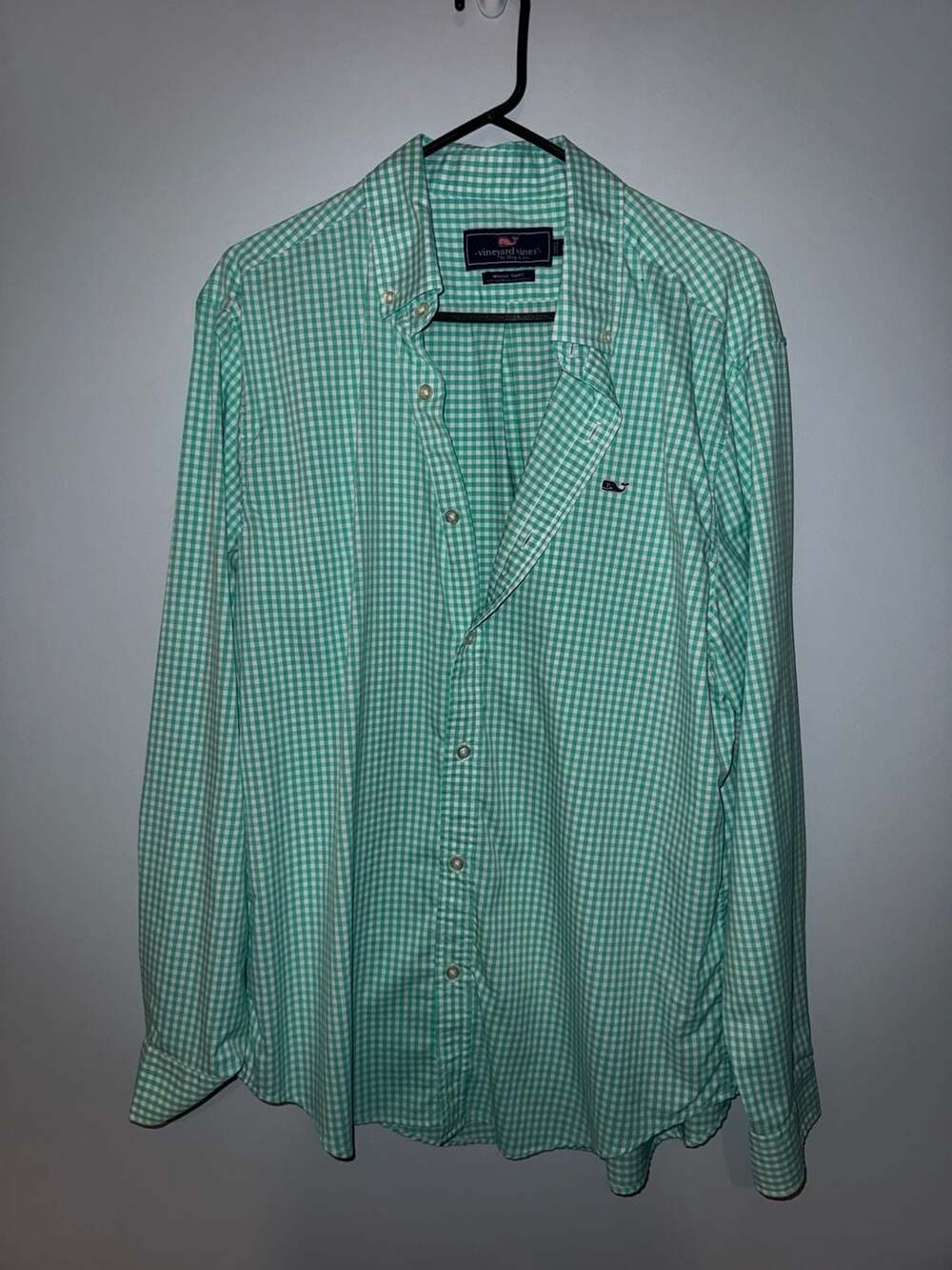 Vineyard Vines Whale Shirt Green Gingham Button Down Long Sleeve